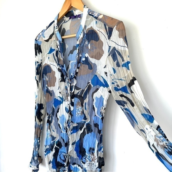 Mexx button down shirt with long sleeves, small mandarin collar, semi-sheer - Picture 2 of 13